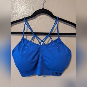 💥💥💥 Sale DKNY Sport Seamless Strappy Low-Impact Sports Bra Blue Size XL